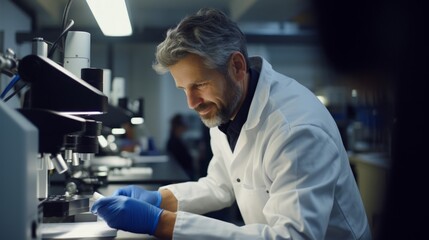 Meticulous biologist expertise gleam scientific instruments backdrop