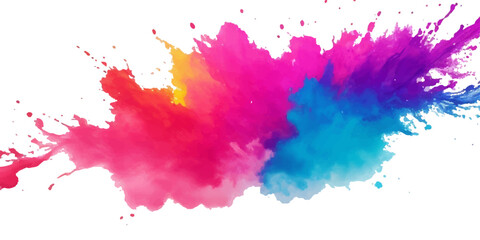 Bright colorful watercolor splash splatter stain brush strokes on white background. Modern vibrant aquarelle spot. Rainbow trendy isolated design on white. Element. Vector watercolor illustration