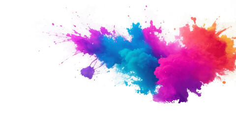 Bright colorful watercolor splash splatter stain brush strokes on white background. Modern vibrant aquarelle spot. Rainbow trendy isolated design on white. Element. Vector watercolor illustration