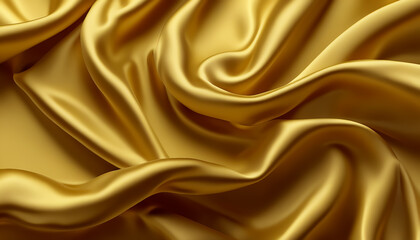 Fototapeta premium Fabric texture. Shiny silk. Close-up of folds of yellow silk fabric