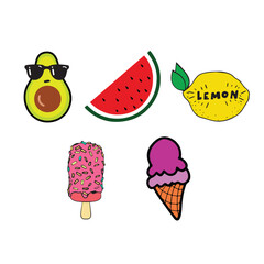 Summer stickers set, colorful, can be adapted to a variety of applications such as Scrapbook, cover, art for kids, summer themed, colorful stickers, summer vibes, fun emojis