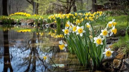 Fototapeta premium In spring, flowers bloom with vibrant colors, radiating beauty, coolness, and tranquility