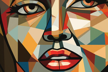 Creative Abstract Portrait of a Young Woman with Geometric Hair: A Modern Artistic Illustration