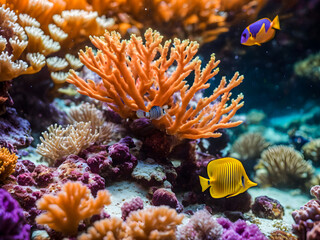 Fototapeta na wymiar Colorful corals and fish in the Sea.