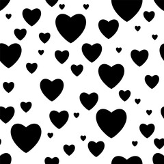Seamless pattern red hand-drawn of hearts, free-form hearts illustrations regular seamless pattern, Love symbol free-form hearts, love symbol black silhouette heart vector.