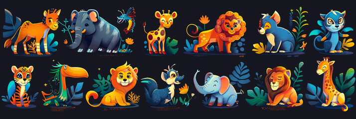 Colorful set of little cartoon cute monsters characters, cartoon, animal, vector, set, lllustration, character, icon, comic, people, animals, collection
