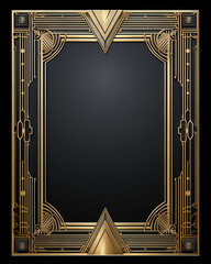 Golden art deco frame with ornament. Retro golden art deco or art nouveu frame in roaring 20s style. © swillklitch