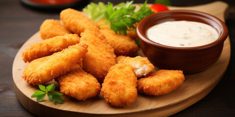 Tasty Crispy Fried Fish Sticks with Mozzarella Cheese on a Rustic Plate
