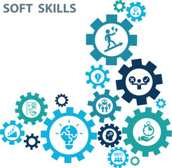 Soft skills icon set. Containing communication, empathy, assertiveness, personality, problem-solving, creativity, punctuality and work ethics icons. Solid icons vector collection. EPS 10