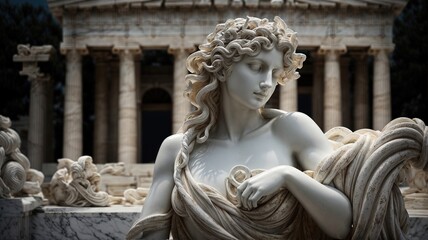 Close up of Marble statue of Medusa in temple 