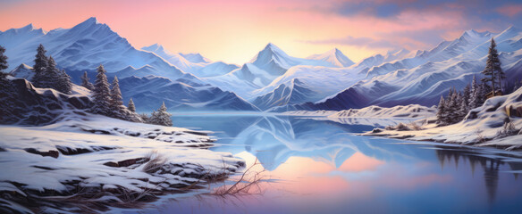 Beautiful view of Mountain and peaks with lack on background. Captivating winter or spring scene with Beauty of nature.