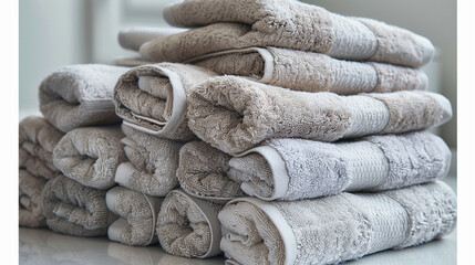 Neatly Folded Fluffy Towels Stack