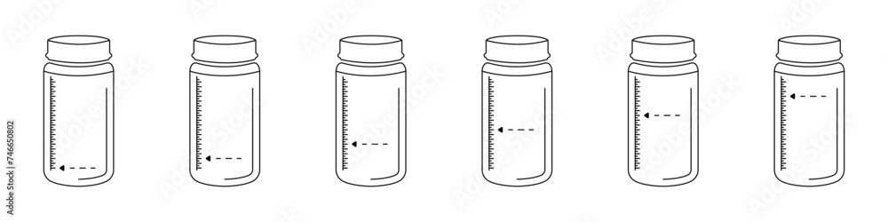 Poster set of bottles. vector set of bottles with marks on the scale. capacity with a scale. sports dosed b