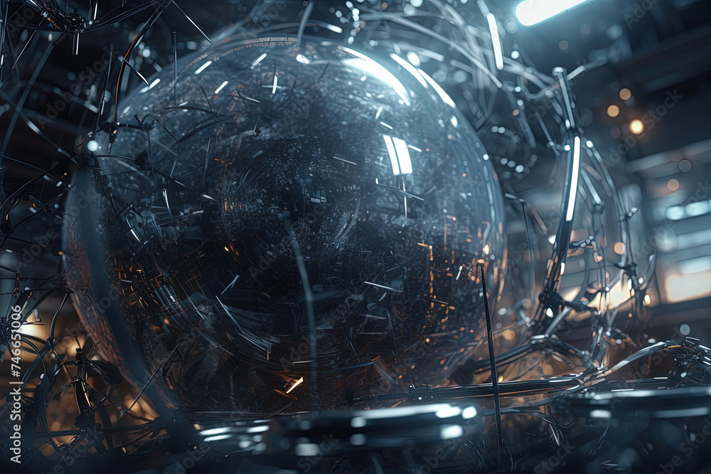 Leinwandbilder abstract burst of wires and particles on technology background. scientific abstraction with mess of 