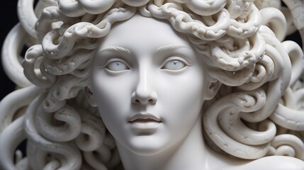 White marble sculpture of Medusa, close up