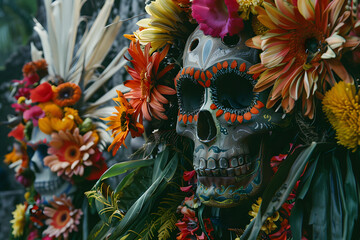 painted skull decorated with flowers