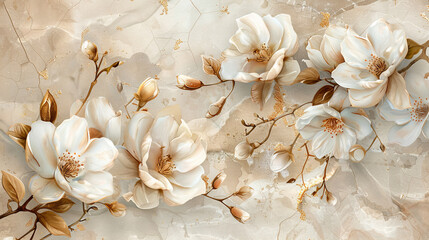 Watercolor spring magnolia blossom on beige background.. - obrazy, fototapety, plakaty