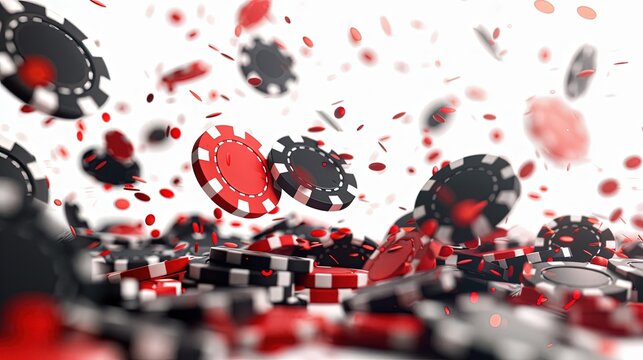 Playing cards and poker chips fly casino. Concept on white background. Poker casino vector illustration. Red and black realistic chip in the air. Gambling concept