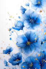 Watercolor blue spring flowers on white background..