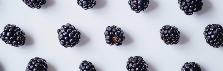 ripe fresh blackberries in geometric layout on white background