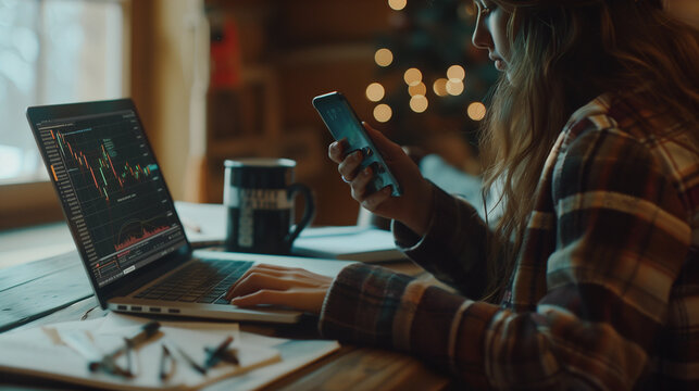 Focused Investor Tracking Stock Market Trends on Laptop and Smartphone