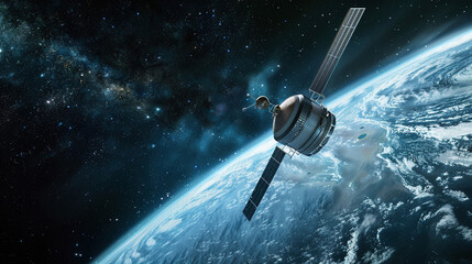 Satellite Orbiting Earth in Space - obrazy, fototapety, plakaty