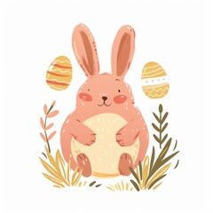 Hand-drawn clipart featuring adorable Easter-themed designs: a cute rabbit and colorful eggs.
