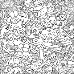 Food and Dishes seamless pattern. Hand drawn sketchy cooking  illustration.