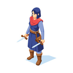 Fototapeta premium Vector Medieval Fantasy Rogue Character Isometric Ilustration Isolated