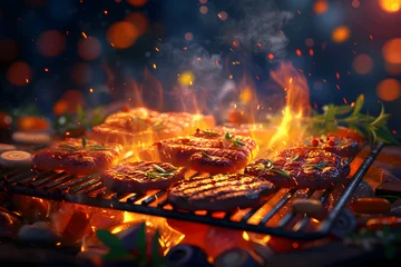 Fotobehang Hot steak cooking on fire, steak barbecue on the grill © Creatophics