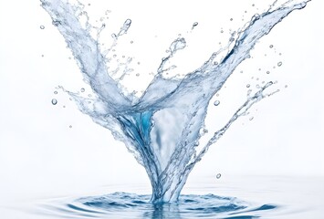 Clear water splash isolated on white background for drink advertising, 
Splashing of fresh clean water close up macro. Cold iced watery natural 
water from nature source.