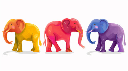 Conjunto de Elefante isolados sobre fundo branco. Ilustração em aquarela.