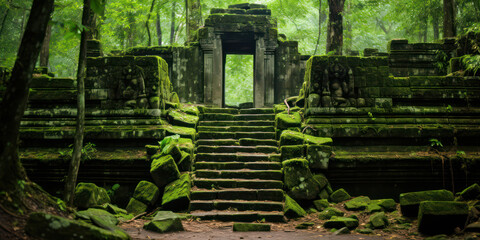 Lost in Time: Exploring the Enchanting Jungle Enclave of Angkor Wat, Cambodia - obrazy, fototapety, plakaty
