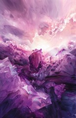 whats about that pink wallpaper, in the style of crystalline and geological forms, purple and bronze, abstraction-création, gemstone, detailed skies, delicate washes, baroque extravagance 