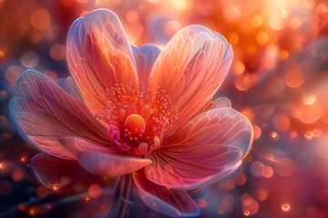 Glowing Petals: A Close-Up of a Radiant Flower Amidst Bokeh Lights