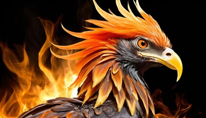 illustration of a burning phoenix bird isolated on a transparent background animal