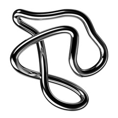 Metallic squiggle line shape isolated. Futuristic metal curve design element, abstract metal wire 3d rendering