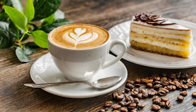 coffee cappuccino and cake