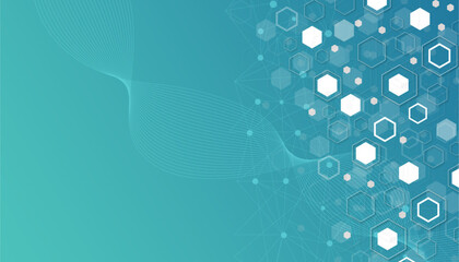 Abstract hexagons with medicine and science background with wave lines