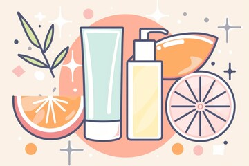 Facial exfoliating cream skin care cream. Skincare treatment products: fashion lotion, skincare repairing revive gel, oil, pipette with different serum and beauty jar pot