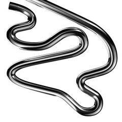 Metallic 3D squiggle line design element, wriggling chrome metal wavy line
