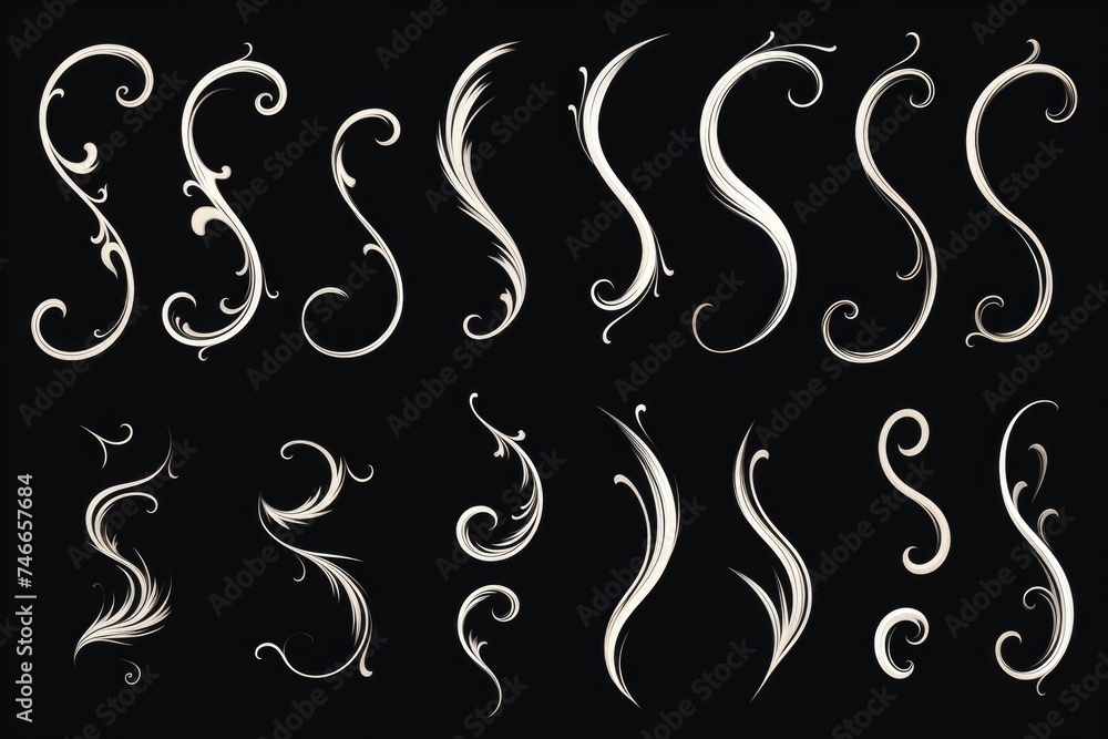 Poster Elegant decorative swirls on a black background, perfect for adding a touch of sophistication to any design project