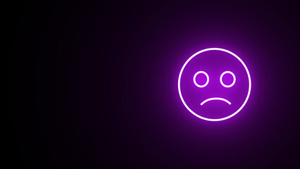 Glowing Sad emoji face flat style icon. neon Sad smiley face or emoticon line art icon for apps and websites. - obrazy, fototapety, plakaty