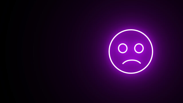 Naklejki Glowing Sad emoji face flat style icon. neon Sad smiley face or emoticon line art icon for apps and websites.