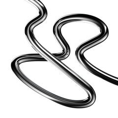 Metallic squiggle line shape isolated. Futuristic metal curve design element, abstract metal wire 3d rendering