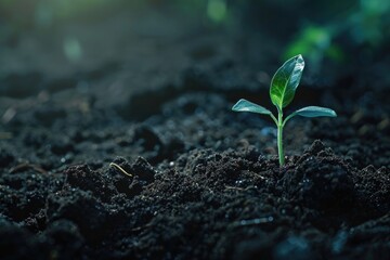 A small plant sprouting out of the ground. Suitable for nature themes