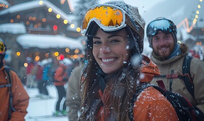Apres Ski Revelers Celebrate In Style At Vibrant Ski Resort - obrazy, fototapety, plakaty