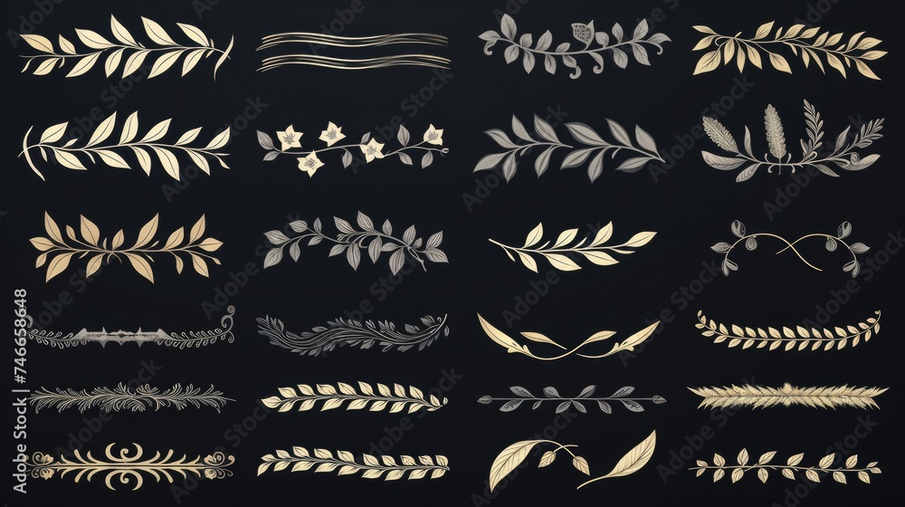 Poster assorted leaves on dark backdrop, suitable for nature themes