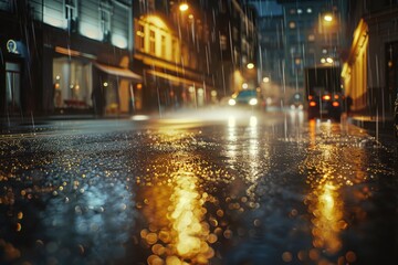 Urban scene with wet pavement, suitable for cityscape projects - obrazy, fototapety, plakaty