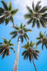 Fototapeta na wymiar Group of palm trees with a clear blue sky background. Suitable for travel and nature concepts